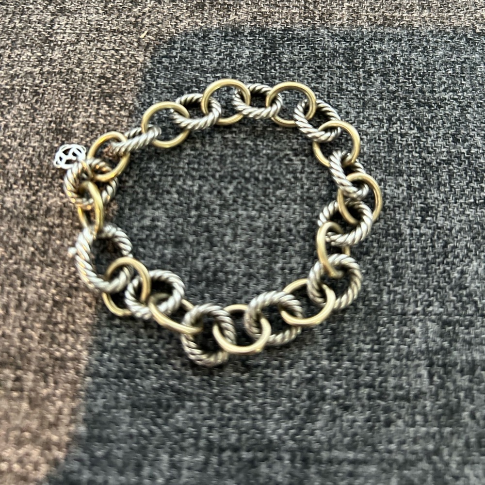 Authentic David Yurman 12mm Oval Link Silver and Gold Chain Bracelet